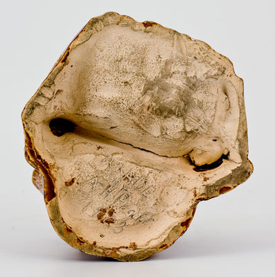 Exceptional Fulper Pottery Rockingham Raccoon Match Holder, "MADE / BY / A.H. Prall /1903" (New Jersey)