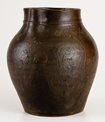 Rare Canfield, Ohio 1845 Stoneware Jar w/ Multiple Incised Slogans