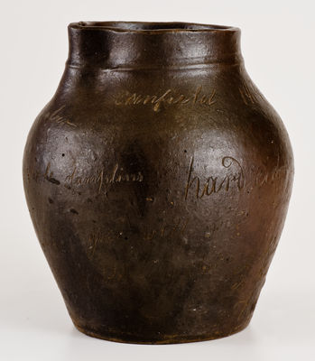 Rare Canfield, Ohio 1845 Stoneware Jar w/ Multiple Incised Slogans