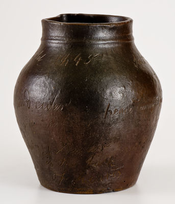 Rare Canfield, Ohio 1845 Stoneware Jar w/ Multiple Incised Slogans