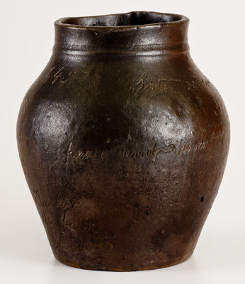 Rare Canfield, Ohio 1845 Stoneware Jar w/ Multiple Incised Slogans