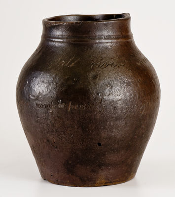 Rare Canfield, Ohio 1845 Stoneware Jar w/ Multiple Incised Slogans