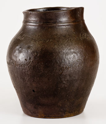 Rare Canfield, Ohio 1845 Stoneware Jar w/ Multiple Incised Slogans