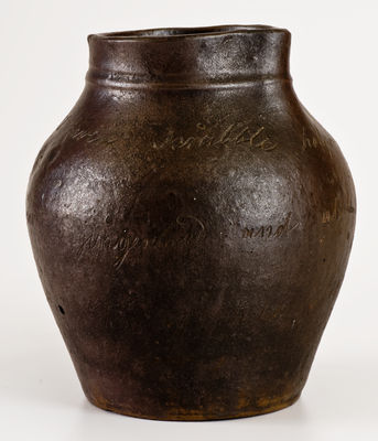 Rare Canfield, Ohio 1845 Stoneware Jar w/ Multiple Incised Slogans