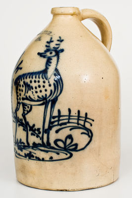 Exceptional 4 Gal. J. & E. NORTON / BENNINGTON, VT Stoneware Jug w/ Outstanding Standing Deer Decoration