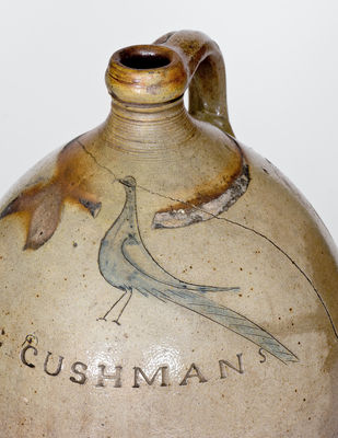 Very Rare Paul Cushman (Albany, NY) Stoneware Jug w/ Incised Bird Decoration, c1810