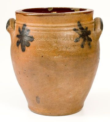 Fine Half-Gallon C. CROLIUS / NEW-YORK Stoneware Jar w/ Cobalt Star Decoration, c1820