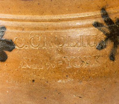 Fine Half-Gallon C. CROLIUS / NEW-YORK Stoneware Jar w/ Cobalt Star Decoration, c1820