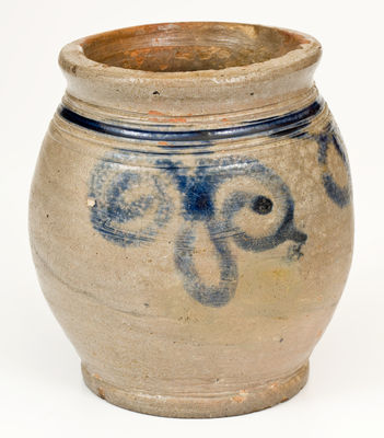 Exceptional Small-Sized NY / NJ Stoneware Jar w/ Watch Spring Design, 18th century