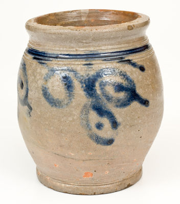 Exceptional Small-Sized NY / NJ Stoneware Jar w/ Watch Spring Design, 18th century