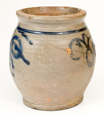 Exceptional Small-Sized NY / NJ Stoneware Jar w/ Watch Spring Design, 18th century