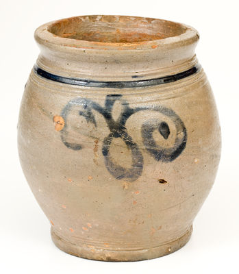 Exceptional Small-Sized NY / NJ Stoneware Jar w/ Watch Spring Design, 18th century