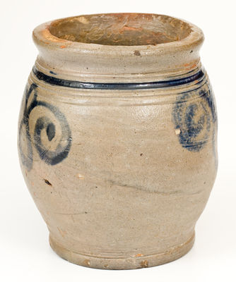 Exceptional Small-Sized NY / NJ Stoneware Jar w/ Watch Spring Design, 18th century