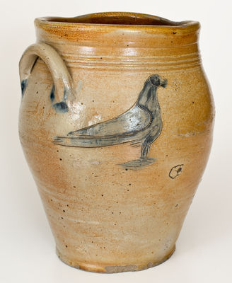 Fine Albany, New York Stoneware Jar w/ Two-Sided Incised Bird Decoration, c1800-1810