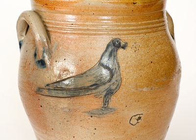 Fine Albany, New York Stoneware Jar w/ Two-Sided Incised Bird Decoration, c1800-1810