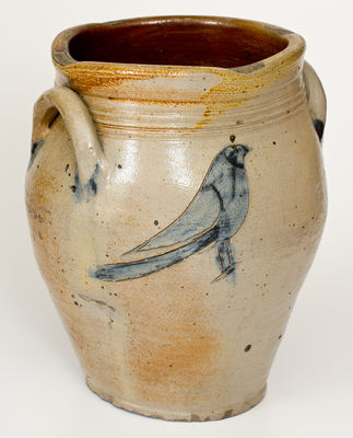 Fine Albany, New York Stoneware Jar w/ Two-Sided Incised Bird Decoration, c1800-1810