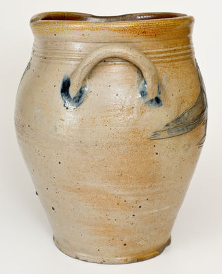 Fine Albany, New York Stoneware Jar w/ Two-Sided Incised Bird Decoration, c1800-1810