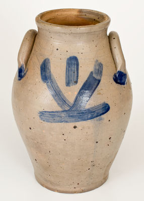 Unusual Two-Gallon Stoneware Jar w/ Swan Decoration, possibly Albany, early 19th century