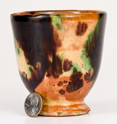Rare Multi-Glazed Redware Cup, attrib. J. Eberly & Co., Strasburg, Virginia, c1890