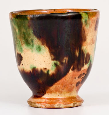 Rare Multi-Glazed Redware Cup, attrib. J. Eberly & Co., Strasburg, Virginia, c1890