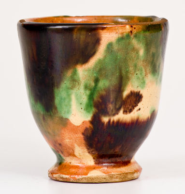 Rare Multi-Glazed Redware Cup, attrib. J. Eberly & Co., Strasburg, Virginia, c1890