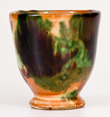 Rare Multi-Glazed Redware Cup, attrib. J. Eberly & Co., Strasburg, Virginia, c1890