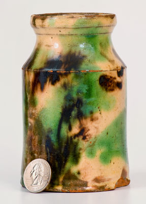 Rare Multi-Glazed Redware Canister, attrib. S. Bell & Sons or J. Eberly & Co., Strasburg, VA, c1890