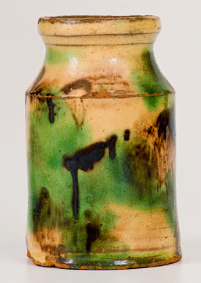 Rare Multi-Glazed Redware Canister, attrib. S. Bell & Sons or J. Eberly & Co., Strasburg, VA, c1890