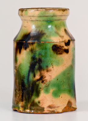 Rare Multi-Glazed Redware Canister, attrib. S. Bell & Sons or J. Eberly & Co., Strasburg, VA, c1890