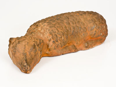 Rare Strasburg, Virginia Redware Lamb Doorstop, attrib. J. Eberly & Co.