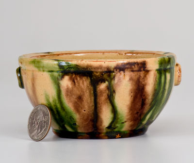 Rare Mocha-Style Glazed Redware Sugar Bowl, probably Pennsylvania