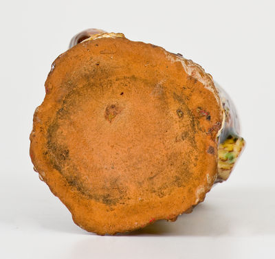 Unusual Stump-Form Redware Match Safe w/ Applied Bird, American or European, late 19th century