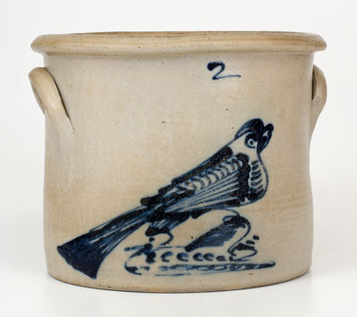 Rare Albany, New York Stoneware Bird Crock, c1860