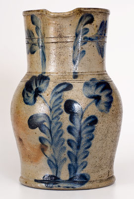 One-Gallon Remmey, Philadelphia Stoneware Pitcher w/ Cobalt Floral Decoration