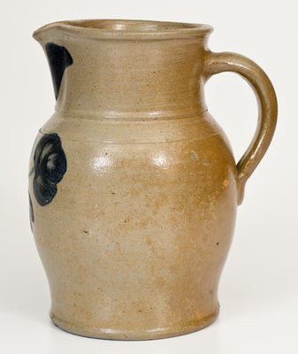 Half-Gallon Baltimore Stoneware Pitcher with Cobalt Floral Decoration