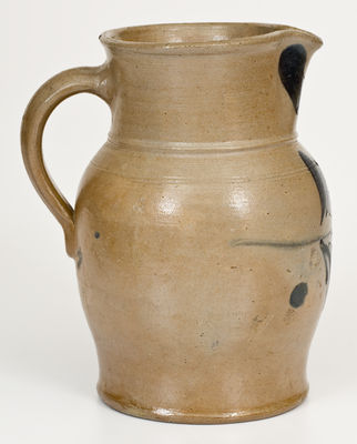 Half-Gallon Baltimore Stoneware Pitcher with Cobalt Floral Decoration