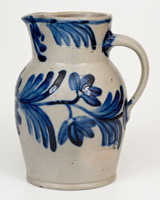 Fine Half-Gallon Baltimore Stoneware Pitcher w/ Cobalt Floral Decoration, circa 1845