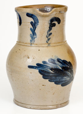 Rare Half-Gallon Stoneware Pitcher w/ Leaf Decoration, attrib. Samuel I. Irvine, Newville, PA, c1865