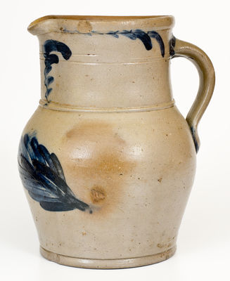 Rare Half-Gallon Stoneware Pitcher w/ Leaf Decoration, attrib. Samuel I. Irvine, Newville, PA, c1865