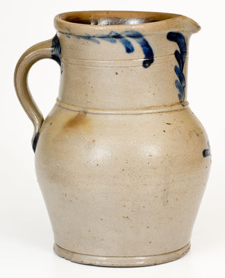 Rare Half-Gallon Stoneware Pitcher w/ Leaf Decoration, attrib. Samuel I. Irvine, Newville, PA, c1865