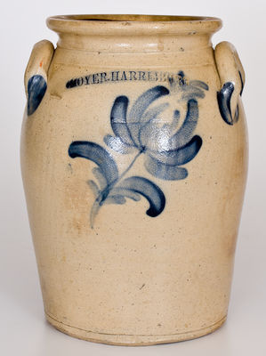 Wm. Moyer (Harrisburg, Pennsylvania) Stoneware Jar w/ Cobalt Tulip Decoration, 1858-1861