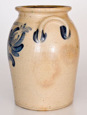 Wm. Moyer (Harrisburg, Pennsylvania) Stoneware Jar w/ Cobalt Tulip Decoration, 1858-1861