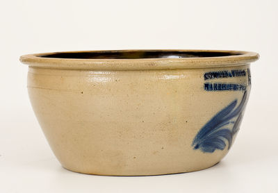 COWDEN & WILCOX / HARRISBURG, PA Stoneware Bowl w/ Cobalt Floral Decoration