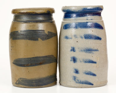 Two Southwestern PA / West Virginia Stoneware Jars w/ Cobalt Stripe Decoration