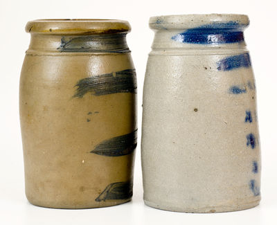 Two Southwestern PA / West Virginia Stoneware Jars w/ Cobalt Stripe Decoration