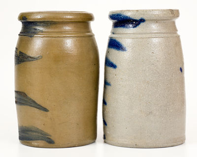 Two Southwestern PA / West Virginia Stoneware Jars w/ Cobalt Stripe Decoration