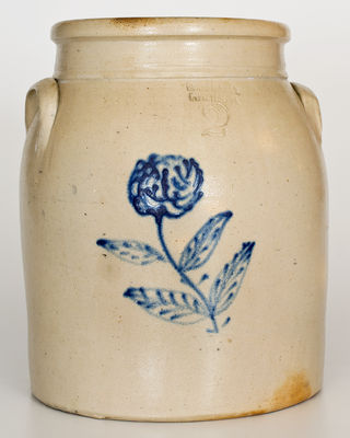 Scarce EVAN R. JONES / PITTSTON, PA Stoneware Jar w/ Cobalt Rose Decoration