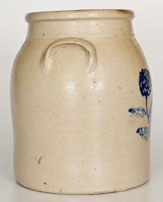 Scarce EVAN R. JONES / PITTSTON, PA Stoneware Jar w/ Cobalt Rose Decoration