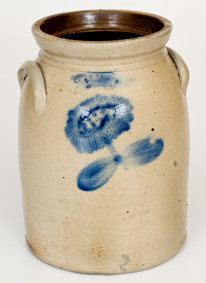 J.M. HARRIS / EASTON, PA Stoneware Jar w/ Cobalt Sunflower Decoration