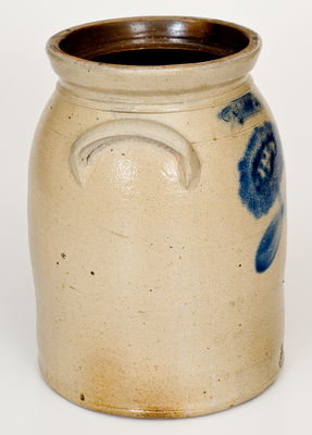 J.M. HARRIS / EASTON, PA Stoneware Jar w/ Cobalt Sunflower Decoration
